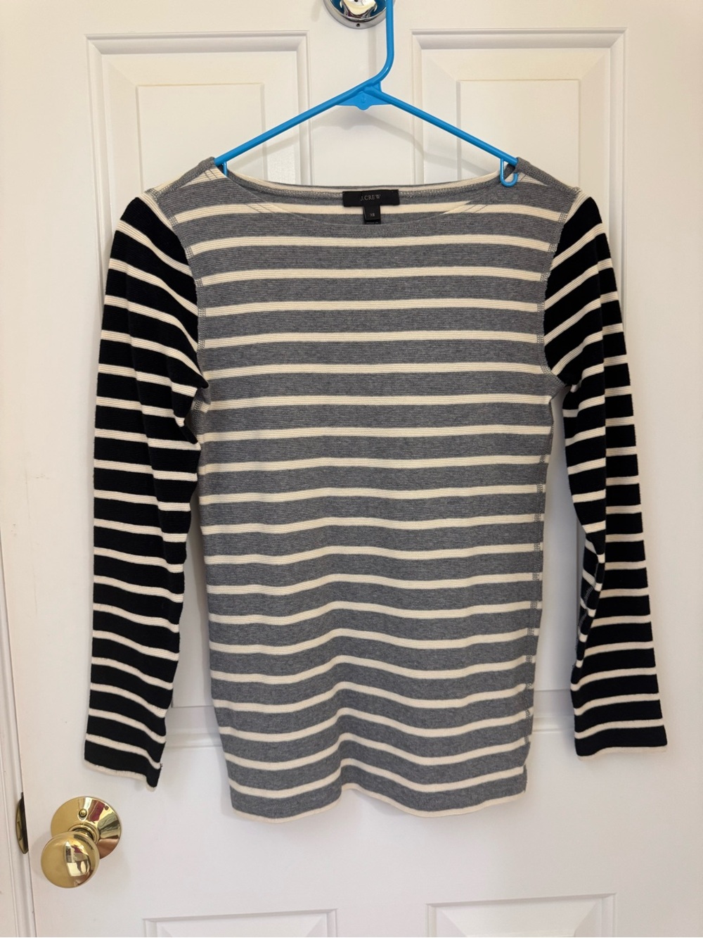 J. Crew Striped Boatneck Top in Gray & White